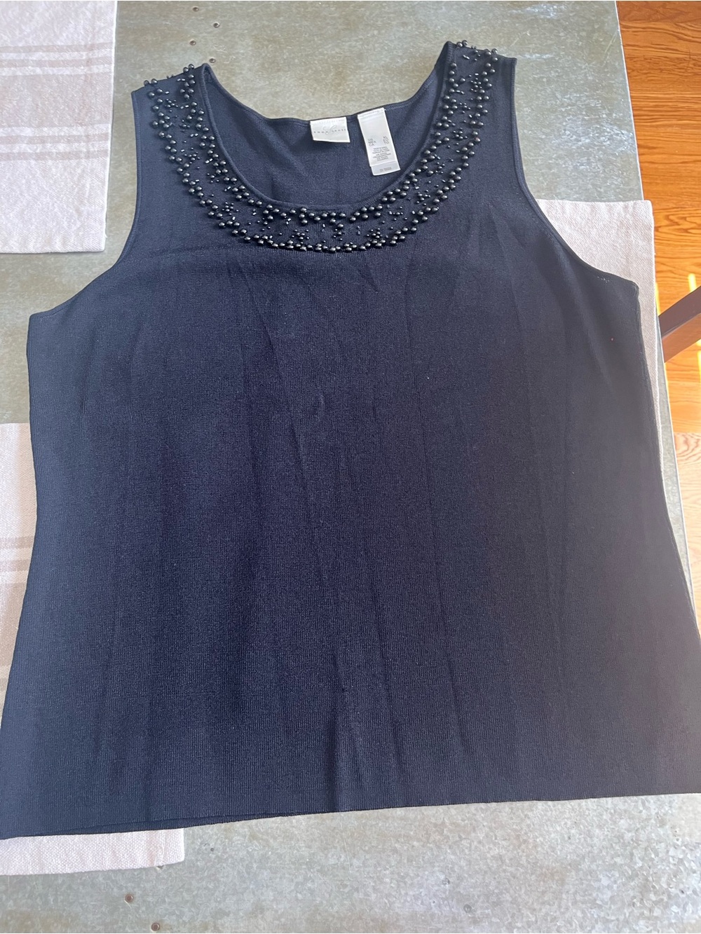 Emma James Black Beaded Scoop-Neck Tank